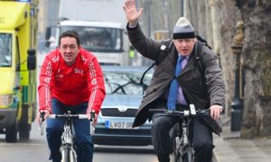 Mayor Boris Johnson with Olympic cyclist Chris Boardman